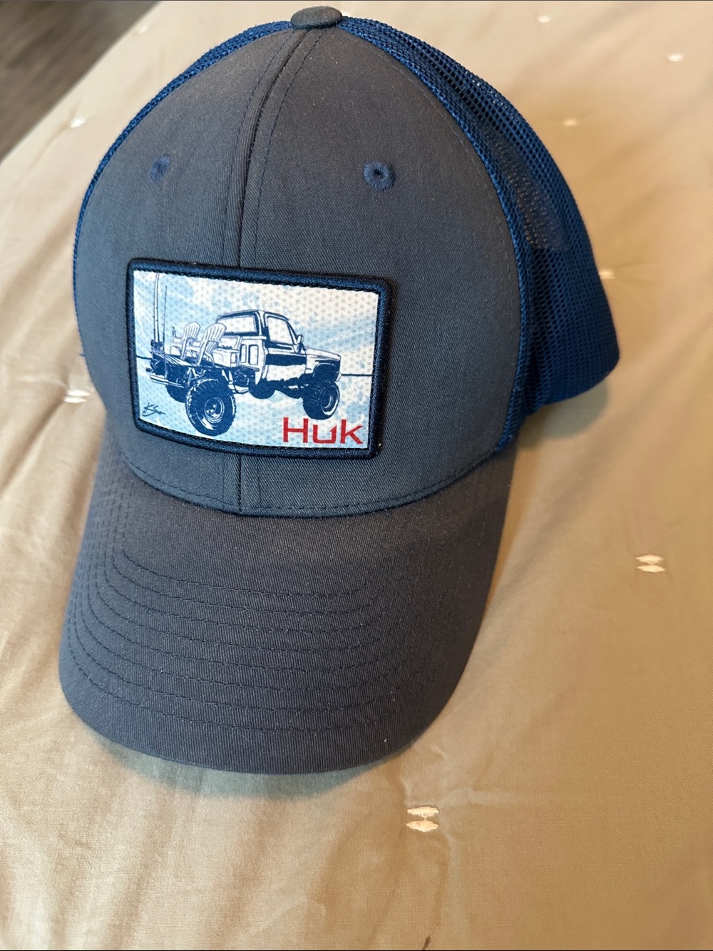 Huk Gray Front with Blue Mesh Trucker Hat